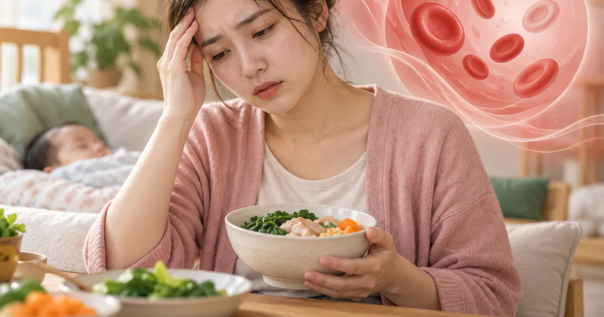 Minh họa mẹ sau sinh mệt và xanh xao cần được sàng lọc thiếu máu