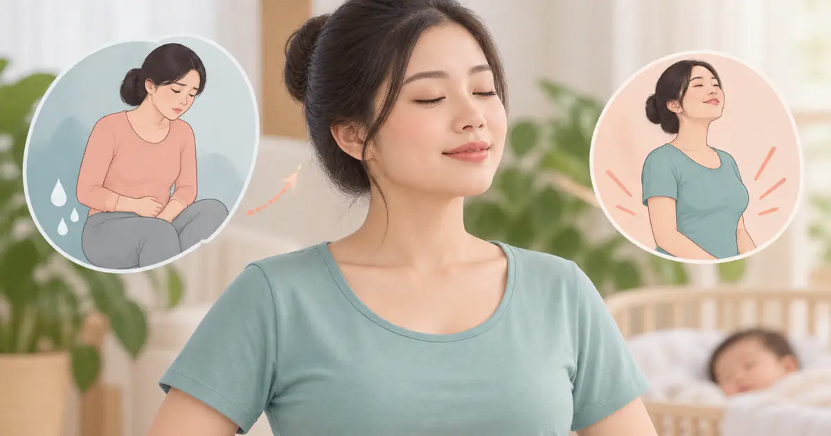 Minh họa mẹ sau sinh tập sàn chậu đúng cách