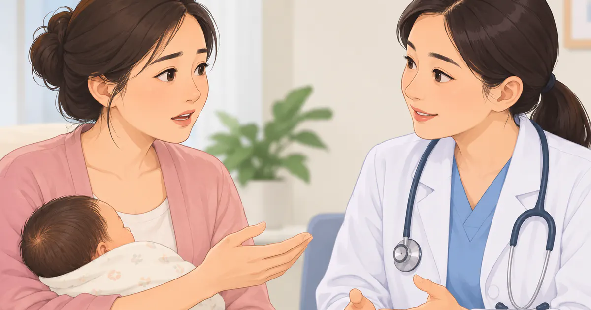 Mẹ sau sinh trao đổi với nhân viên y tế về tình trạng són tiểu