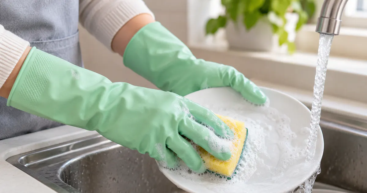 Đeo găng bảo vệ tay khi làm việc nhà để giảm tiếp xúc chất tẩy rửa