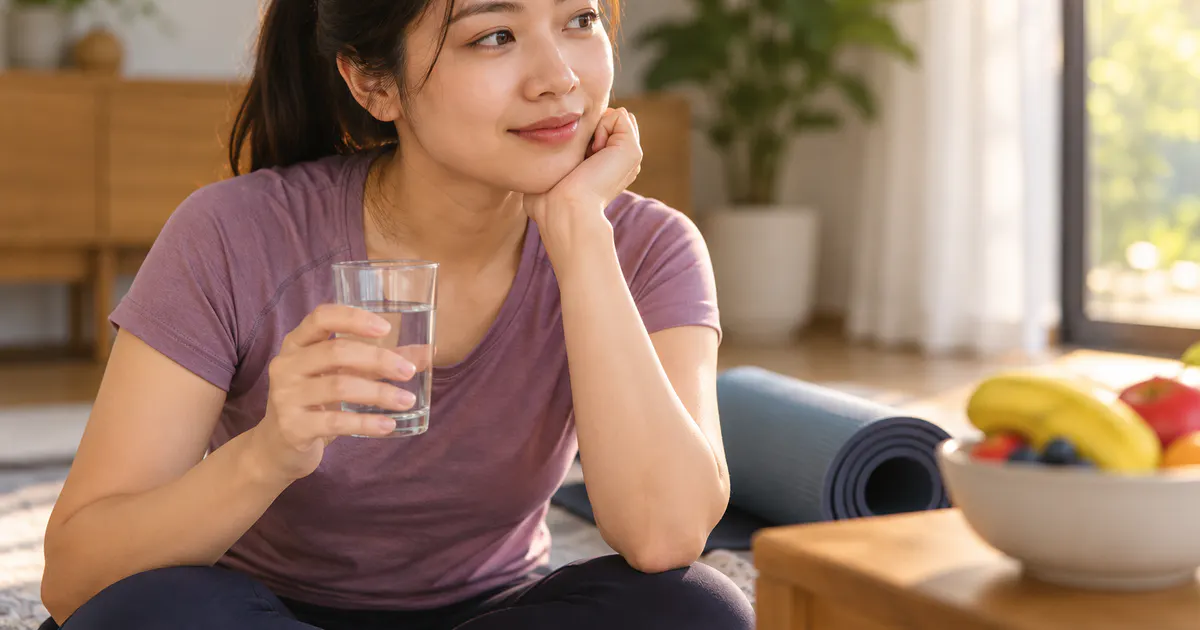 Người phụ nữ tập thể dục buổi sáng trước hay sau ăn trong không gian sáng thoáng