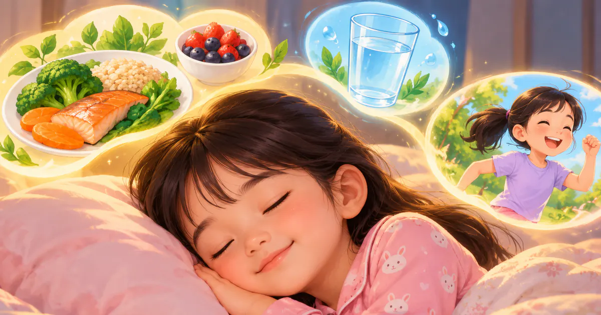 Minh họa giấc ngủ và thói quen lành mạnh hỗ trợ não bộ trẻ