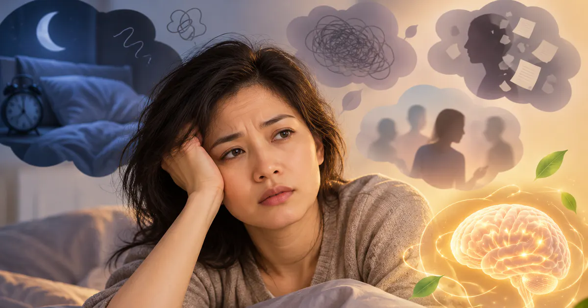 Minh họa người lớn mệt mỏi và khó tập trung do các yếu tố ảnh hưởng trí nhớ