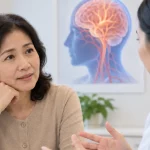 Người trưởng thành trao đổi với bác sĩ về thuốc tăng tuần hoàn não