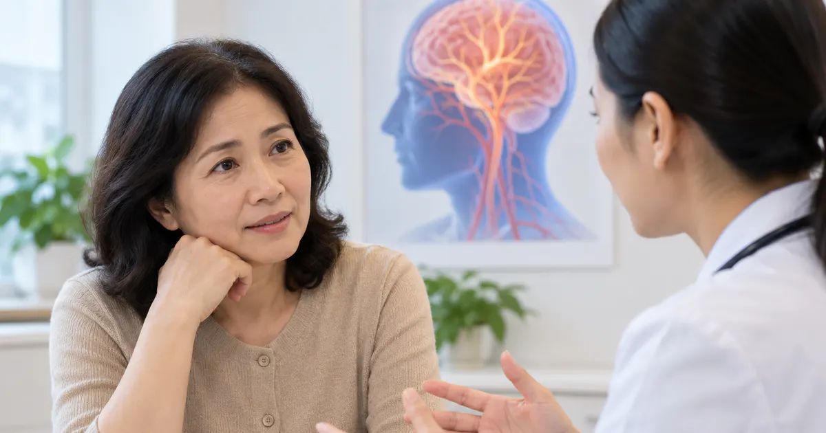 Người trưởng thành trao đổi với bác sĩ về thuốc tăng tuần hoàn não