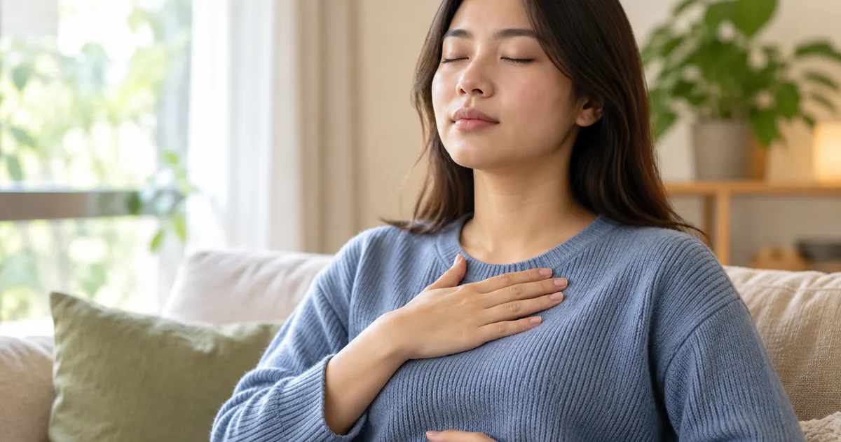 Người trẻ thực hiện thở chậm khi tim đập nhanh khi lo lắng phải làm sao