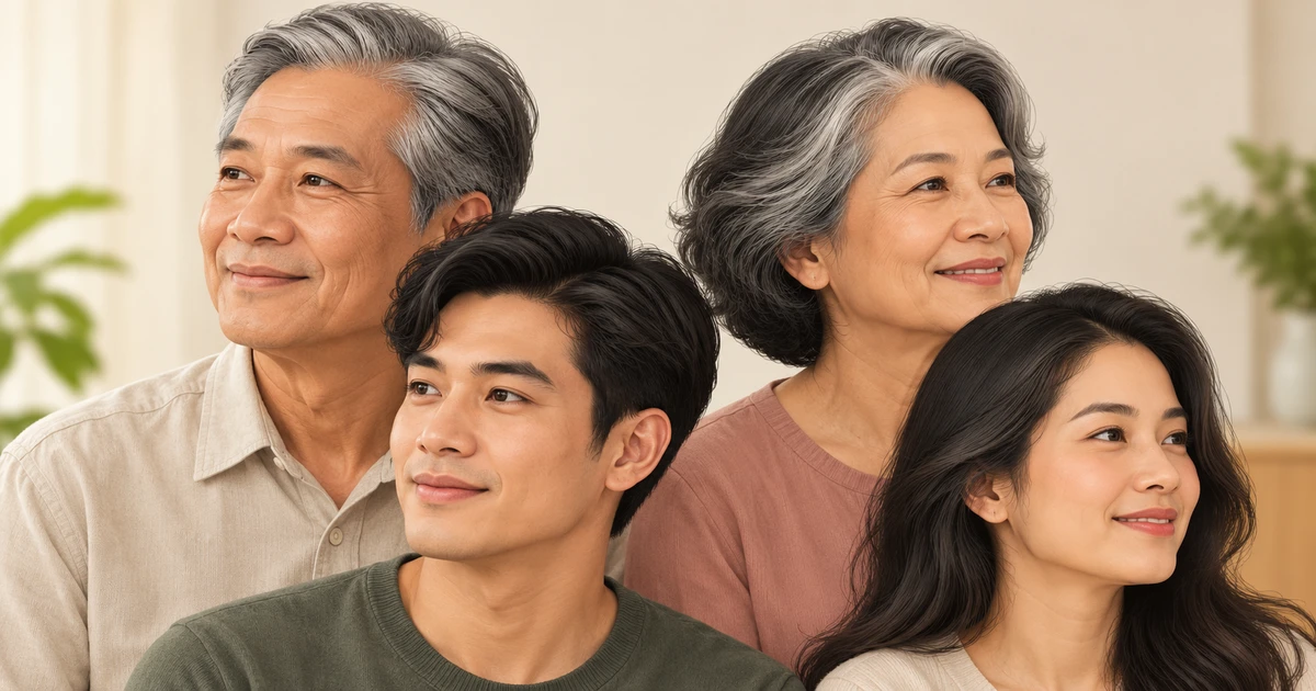 Minh họa yếu tố gia đình liên quan đến tóc bạc sớm