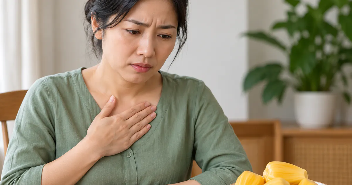 Người bệnh theo dõi dấu hiệu khó chịu và tạm đặt món mít sang một bên