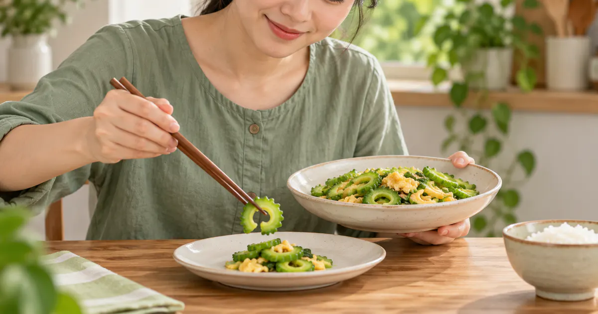 Người bệnh thử một phần nhỏ mướp đắng đã nấu chín