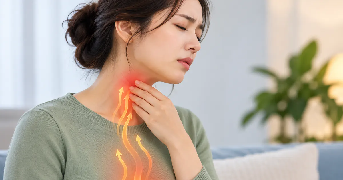 Minh họa các dấu hiệu đau rát và vướng họng liên quan đến trào ngược