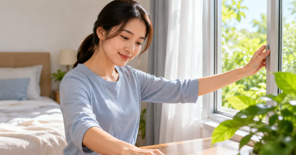Người phụ nữ vệ sinh phòng ngủ để hạn chế tác nhân gây viêm mũi dị ứng