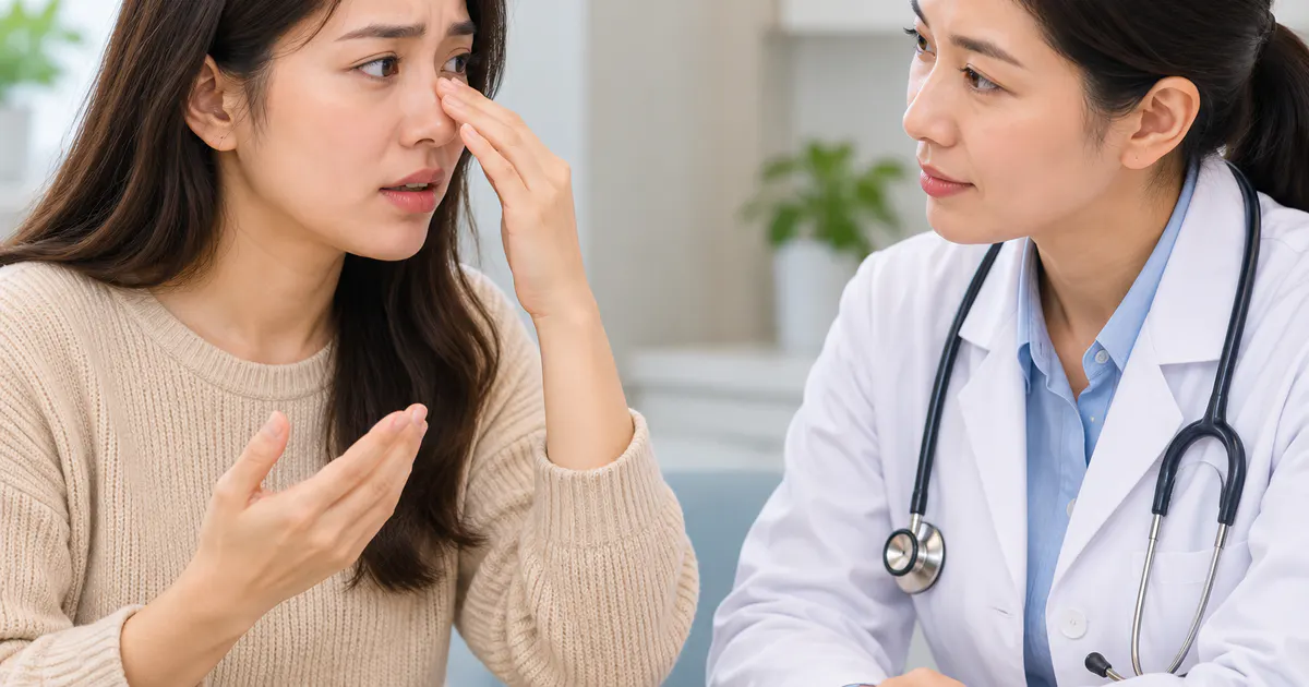 Người bệnh trao đổi với nhân viên y tế khi triệu chứng viêm mũi kéo dài