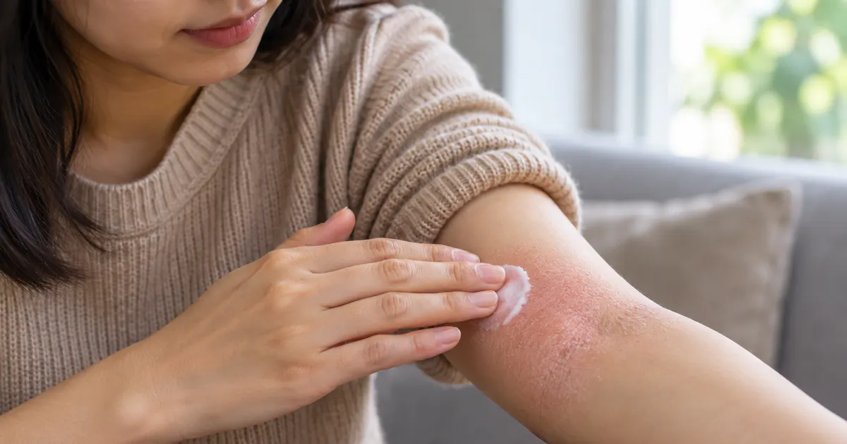 Người trưởng thành chăm sóc vùng da khô ngứa do viêm da cơ địa người lớn
