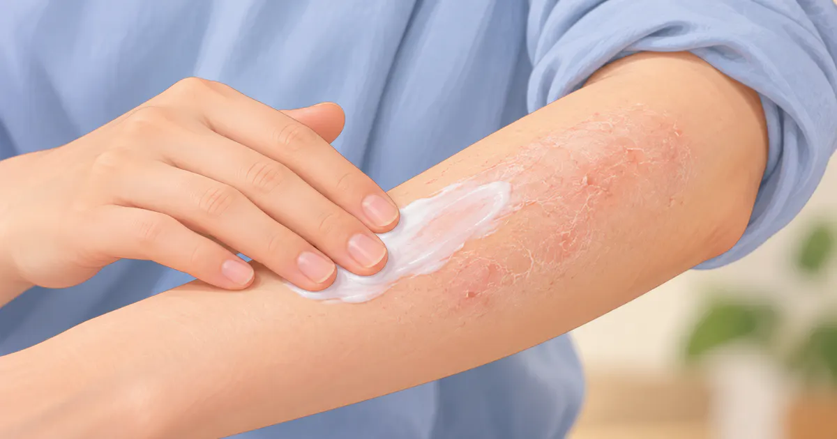 Minh họa thao tác dưỡng ẩm cho vùng da khô do viêm da cơ địa nhẹ