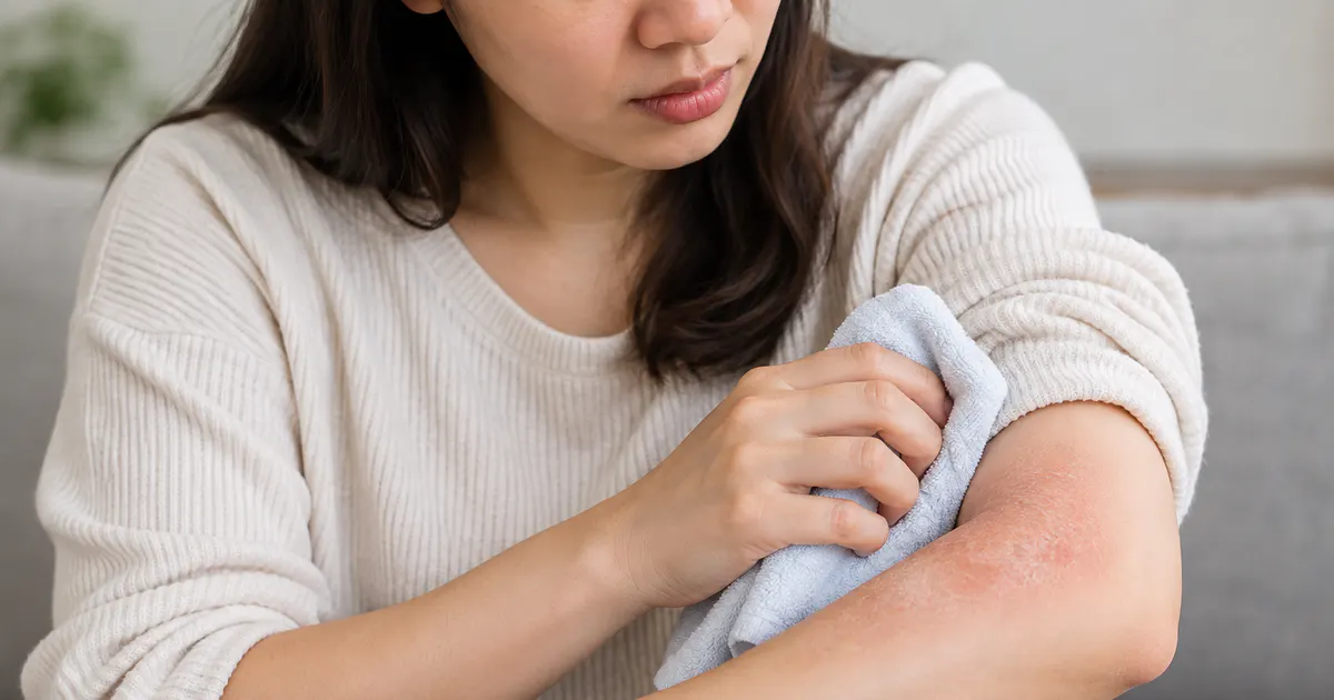 Người bệnh chườm mát nhẹ để giảm ngứa khi da khô và kích ứng
