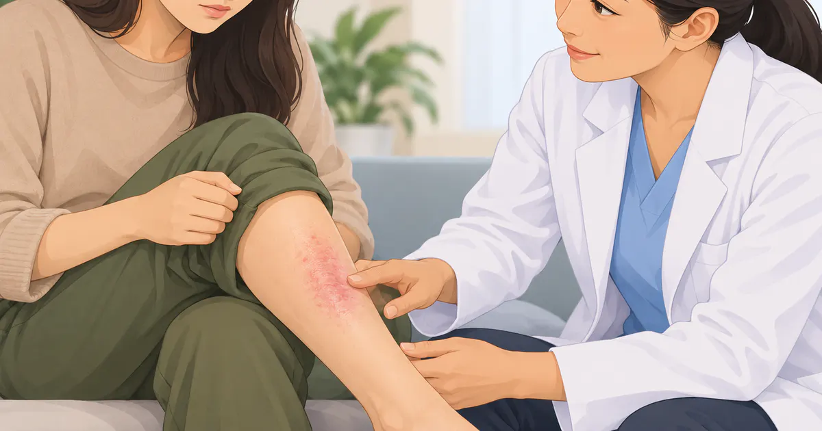 Người bệnh trao đổi với nhân viên y tế khi vùng da chân có dấu hiệu bất thường