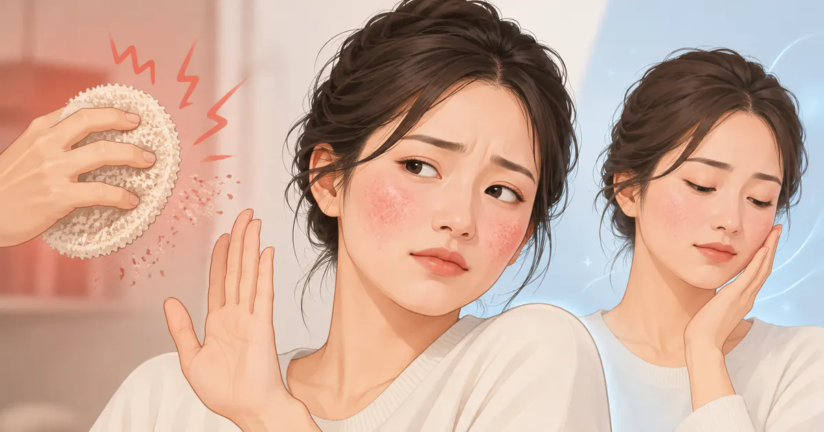 Minh họa tránh chà xát và các thói quen gây kích ứng da mặt