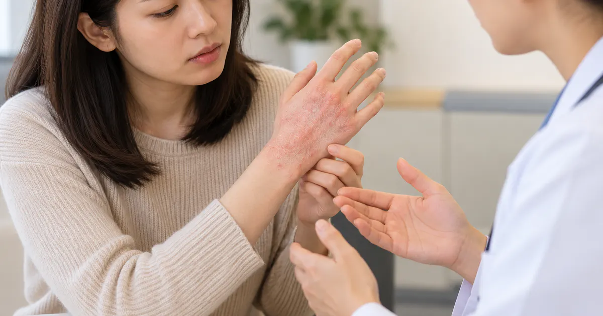 Minh họa người bệnh tìm tư vấn y tế khi da tay có dấu hiệu bất thường