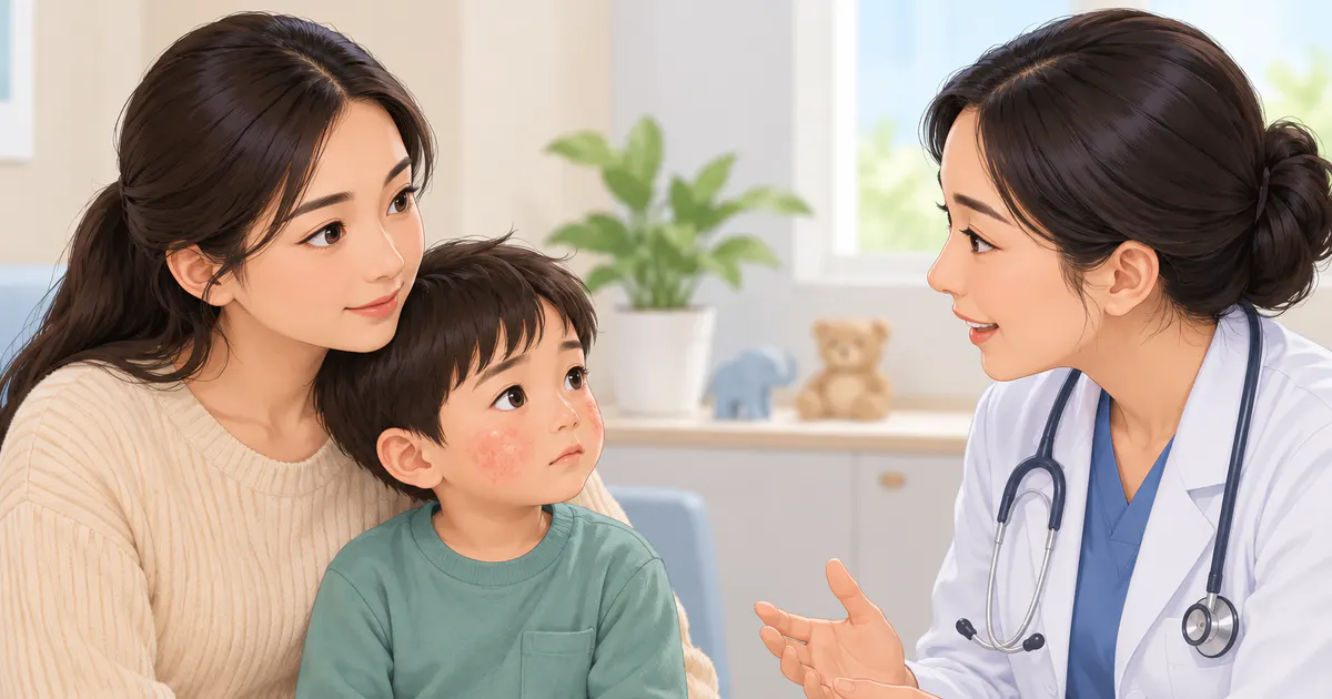 Cha mẹ trao đổi với bác sĩ khi trẻ có dấu hiệu viêm da cần được thăm khám