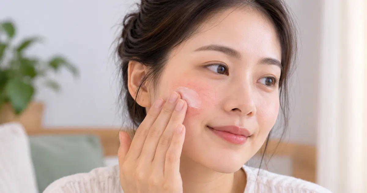 Minh họa thao tác dưỡng ẩm nhẹ nhàng khi chăm sóc viêm da cơ địa trên mặt