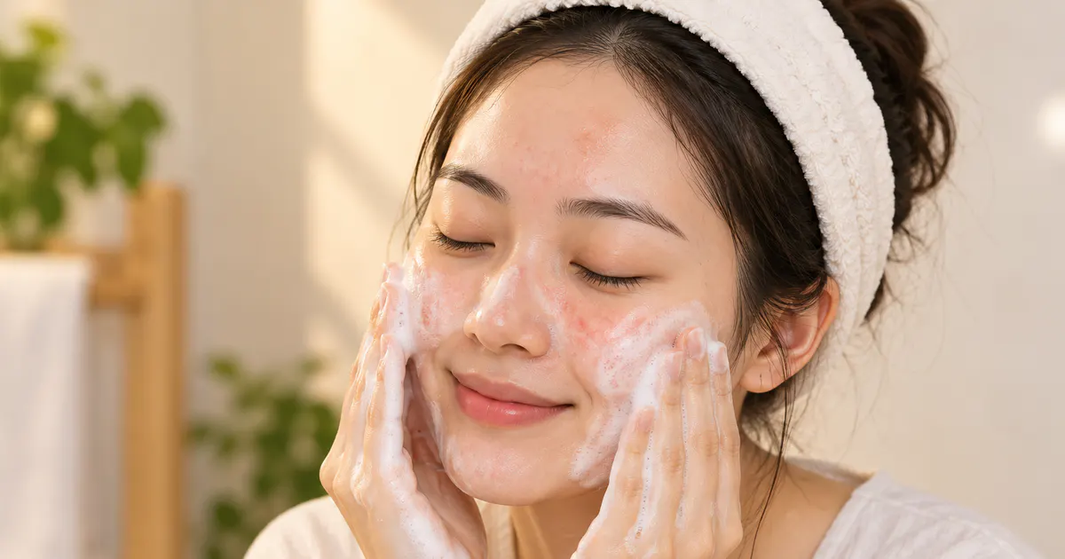 Minh họa chăm sóc da mặt nhẹ nhàng khi bị viêm da dầu