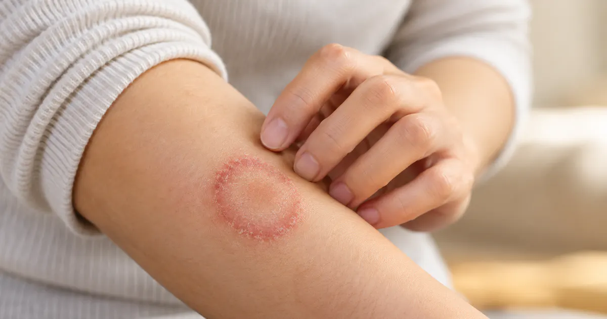 Cận cảnh vùng da có biểu hiện viêm da do nấm được chăm sóc sạch và khô
