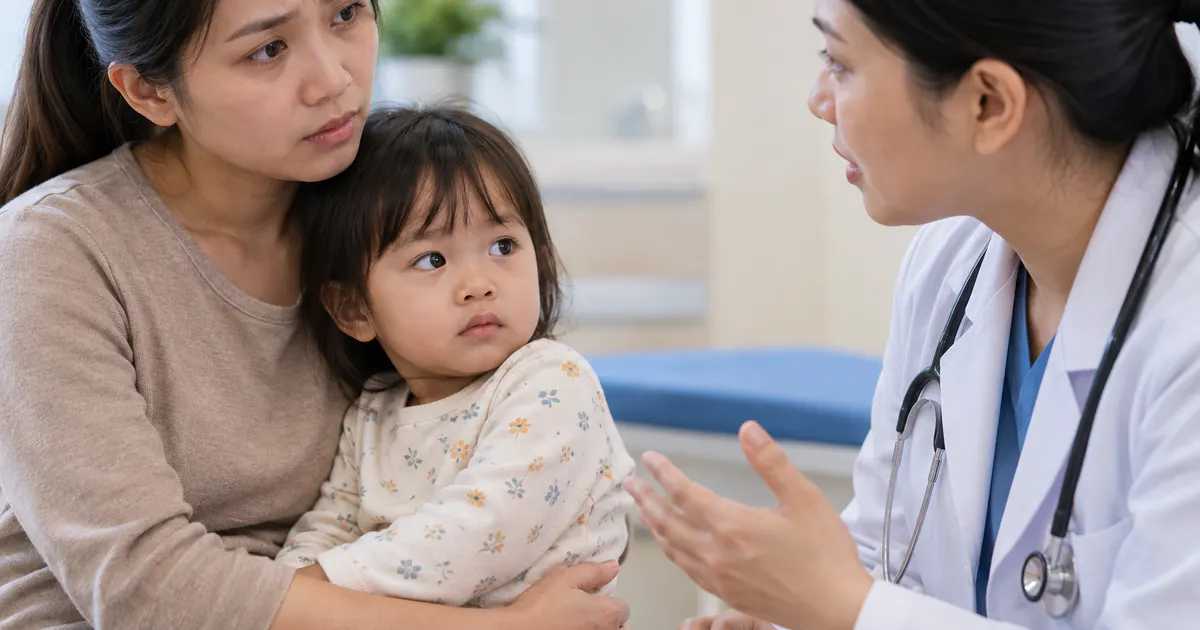 Cha mẹ trao đổi với bác sĩ khi trẻ có dấu hiệu viêm da mủ nặng hơn