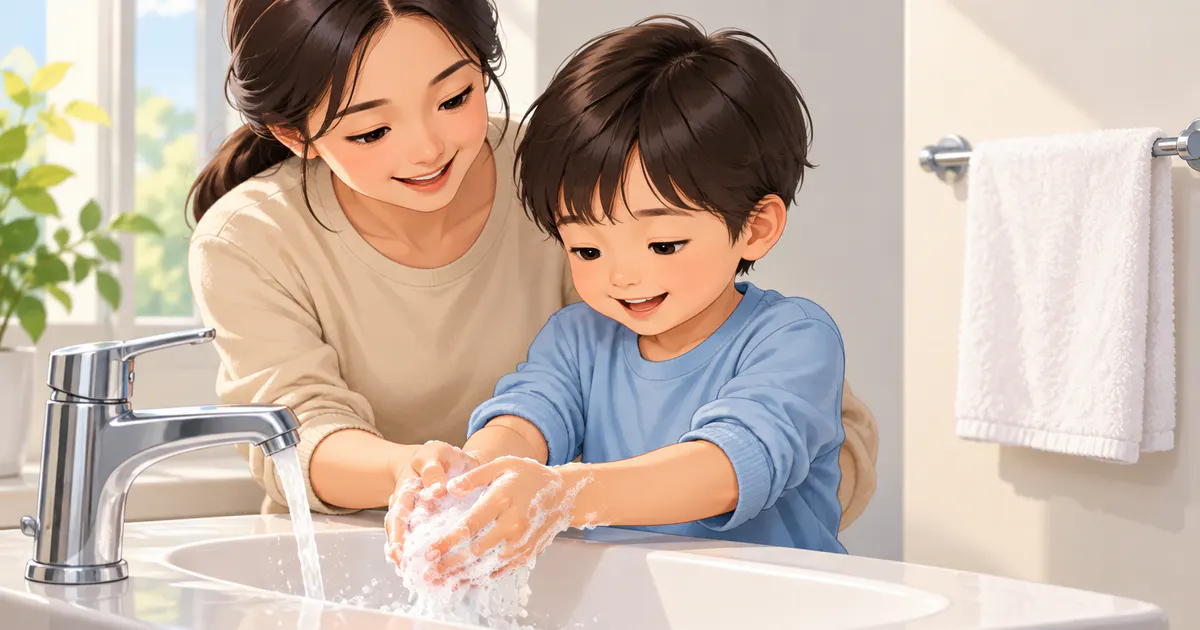 Hướng dẫn trẻ rửa tay và dùng khăn riêng để hạn chế lây lan viêm da