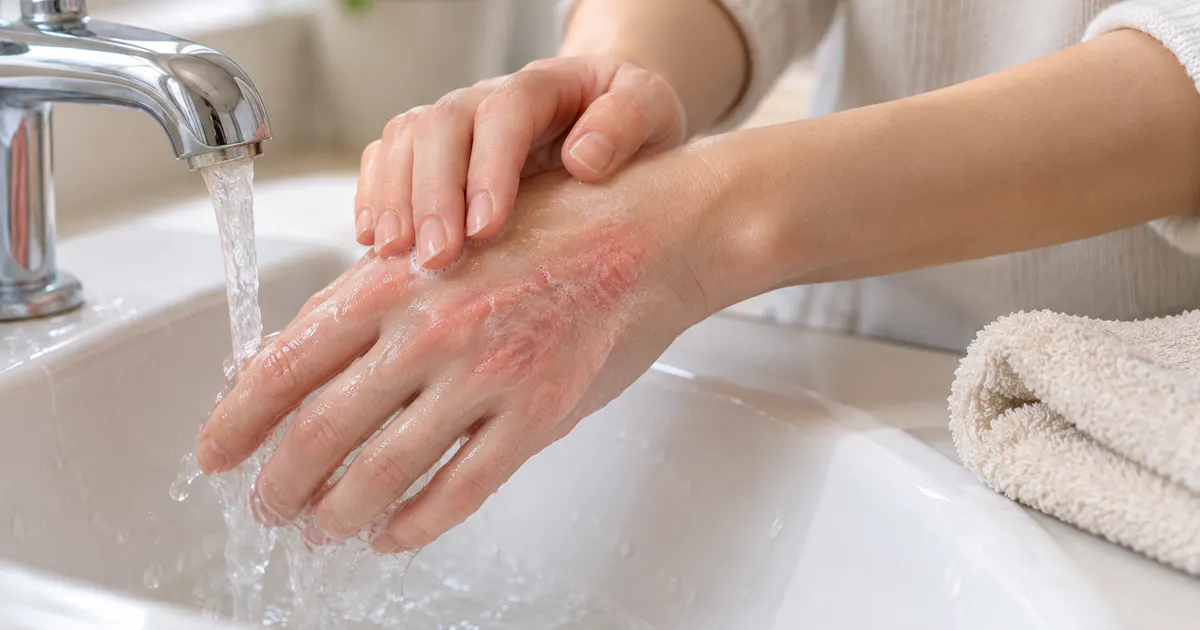 Rửa tay nhẹ nhàng và chăm sóc da khi bị viêm da tay