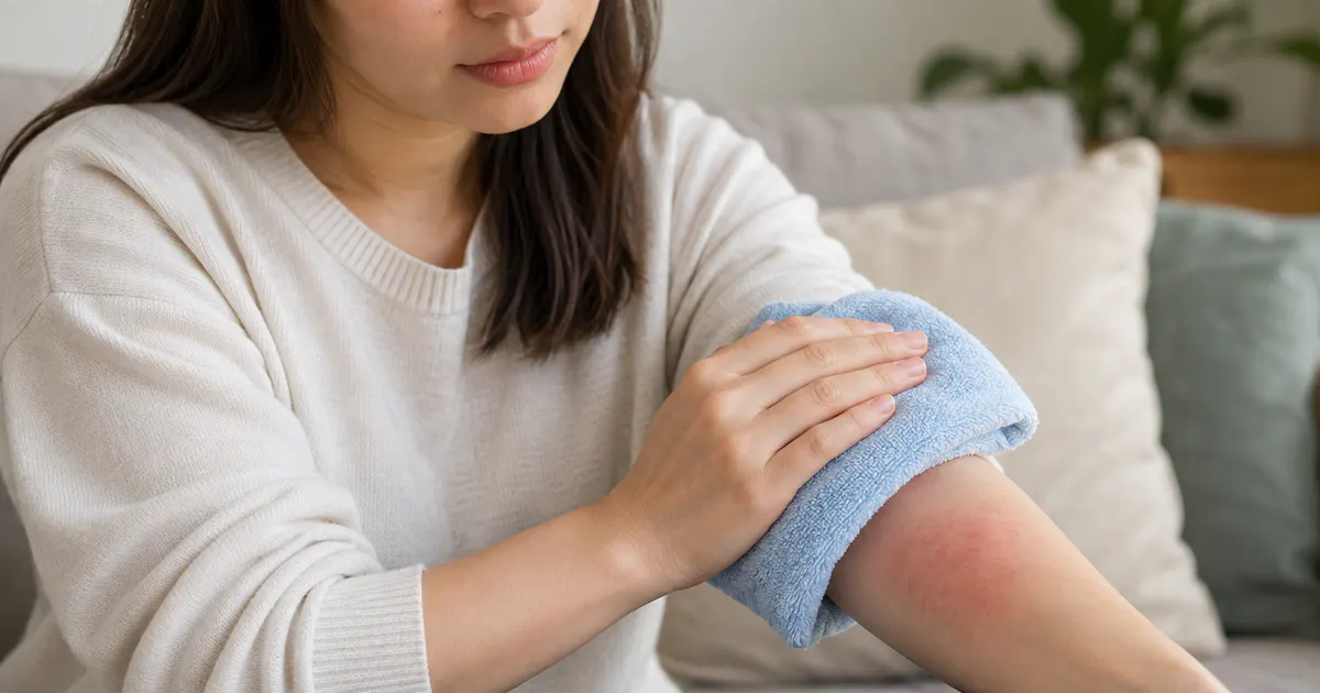 Chườm mát vùng da kích ứng để hỗ trợ xử trí viêm da tiếp xúc ánh sáng tại nhà