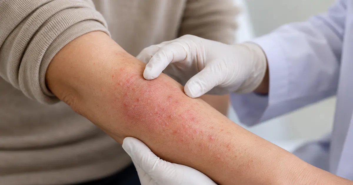Cận cảnh vùng da được chăm sóc khi viêm da tiếp xúc bội nhiễm