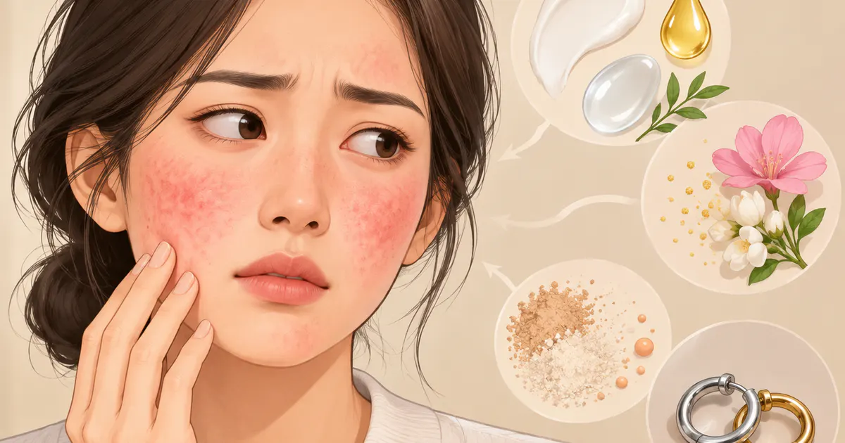 Minh họa các tác nhân thường gặp gây viêm da tiếp xúc dị ứng trên mặt