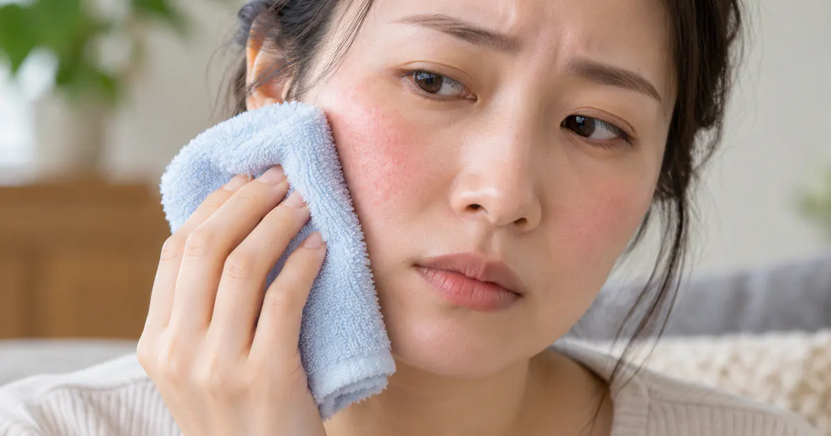 Chườm khăn mát nhẹ nhàng khi da mặt bị viêm và ngứa
