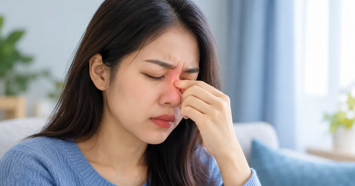 Người phụ nữ có biểu hiện kích ứng khi tìm hiểu viêm mũi là gì