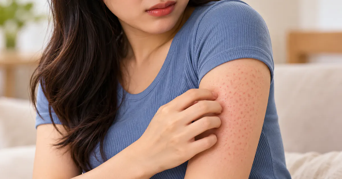 Minh họa người tránh gãi và giảm ma sát khi da cánh tay bị kích ứng