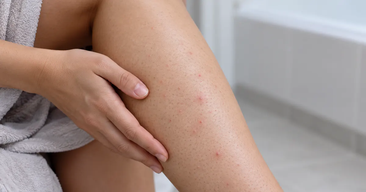 Viêm nang lông ở bắp chân với các nốt đỏ nhỏ quanh chân lông
