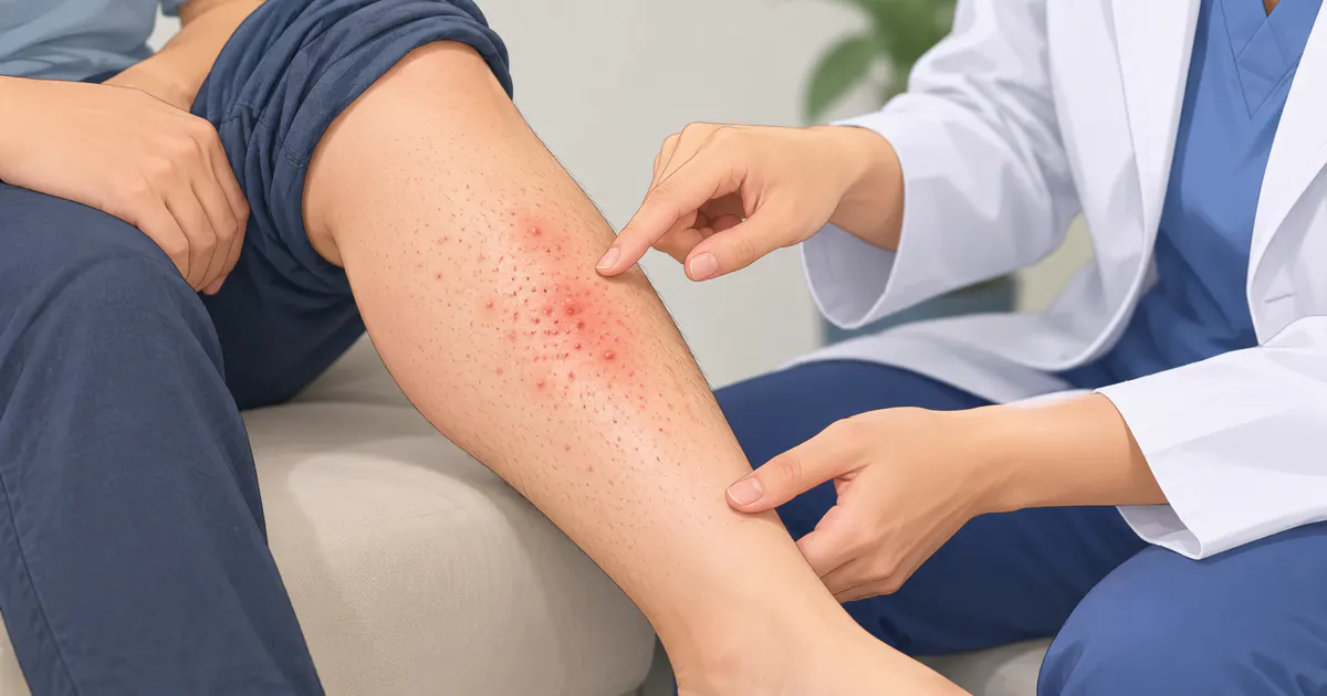 Minh họa vùng da viêm cần được đánh giá y tế khi có dấu hiệu nặng hơn