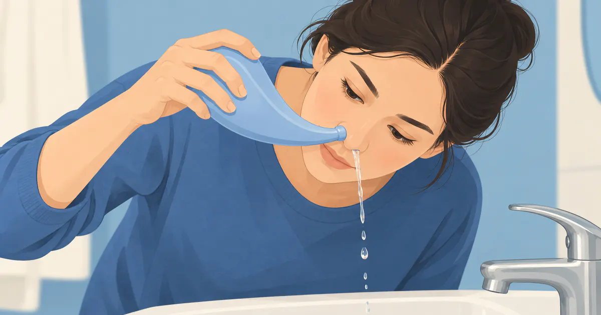 Minh họa tư thế xịt rửa mũi an toàn tại nhà
